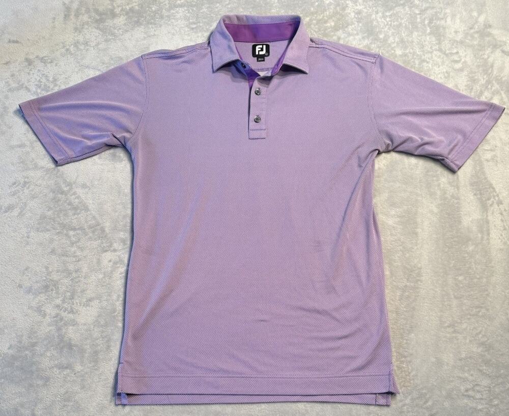 Large Footjoy FJ Polo Shirt Purple Performance Golf Tennis Geometric Floral Dot
